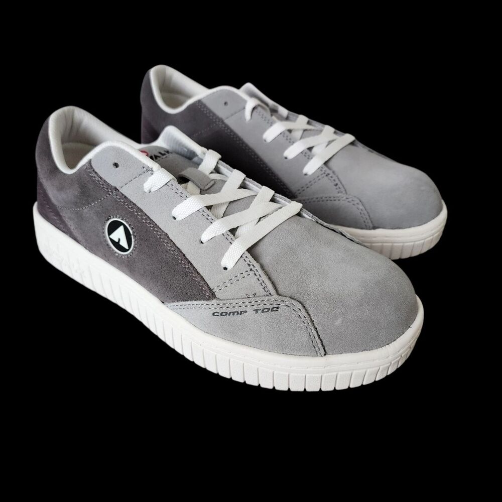 Airwalk Safety Mens Camino Steel Toe Work Shoes Gray/White 10.5 Slip Resistant